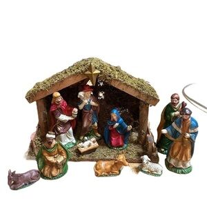 Vintage Ceramic Nativity Set Christmas Porcelain Decor Jesus Mary Joseph
